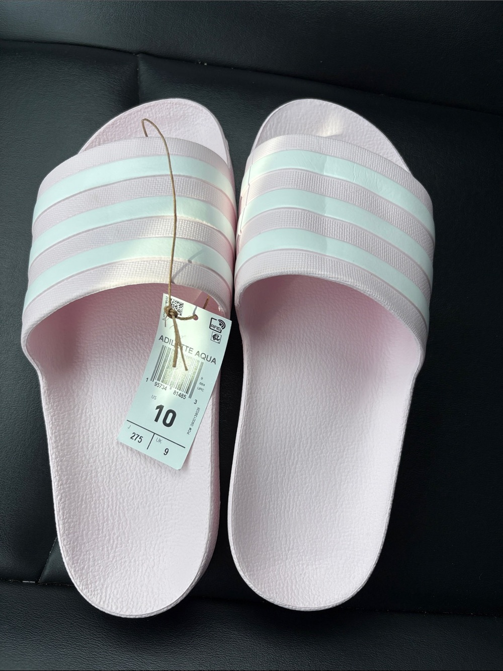 adidas Adilette Aqua Slide Sandals - Light Pink with White Stripes